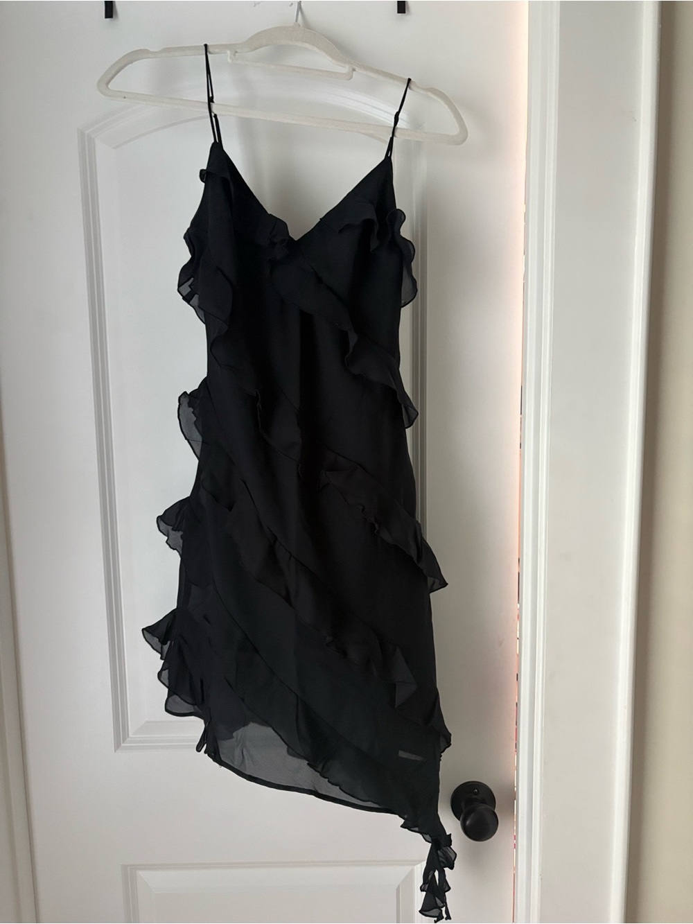 Abercrombie & Fitch Black Asymmetrical Ruffle Slip Dress
